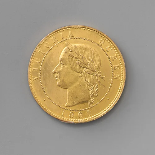 Pattern penny of Queen Victoria by Joseph Moore, metalwork, 1860