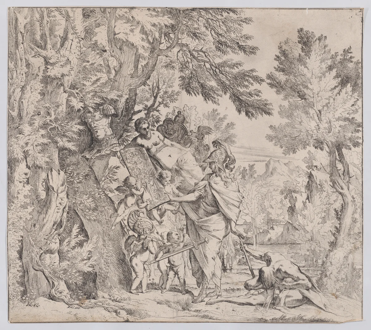 Venus Giving Arms to Aeneas by Pietro Testa, print, 1600-1650