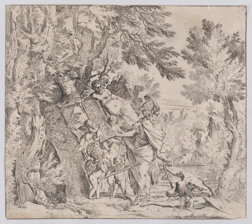 Venus Giving Arms to Aeneas by Pietro Testa, print, 1600-1650