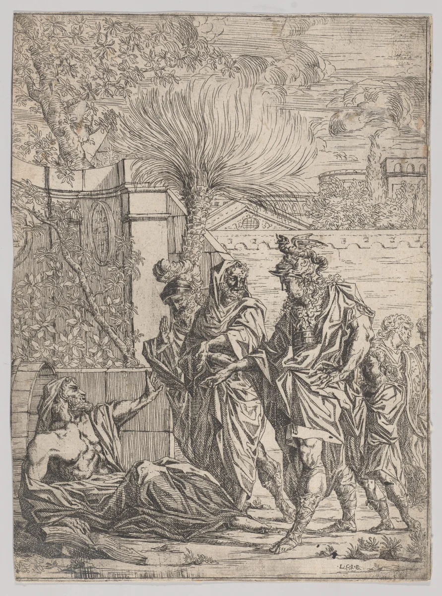 Alexander the Great meeting Diogenes by anonymous, print, 1575-1645