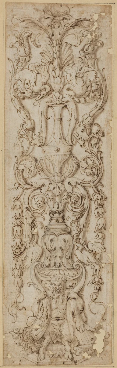 Grotesque with a Satyr by None, drawing, 1500-1599