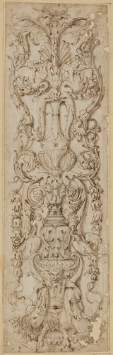 Grotesque with a Satyr by None, drawing, 1500-1599