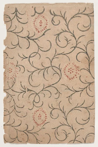 Sheet with overall vine and dot pattern by anonymous, print, 1800-1900