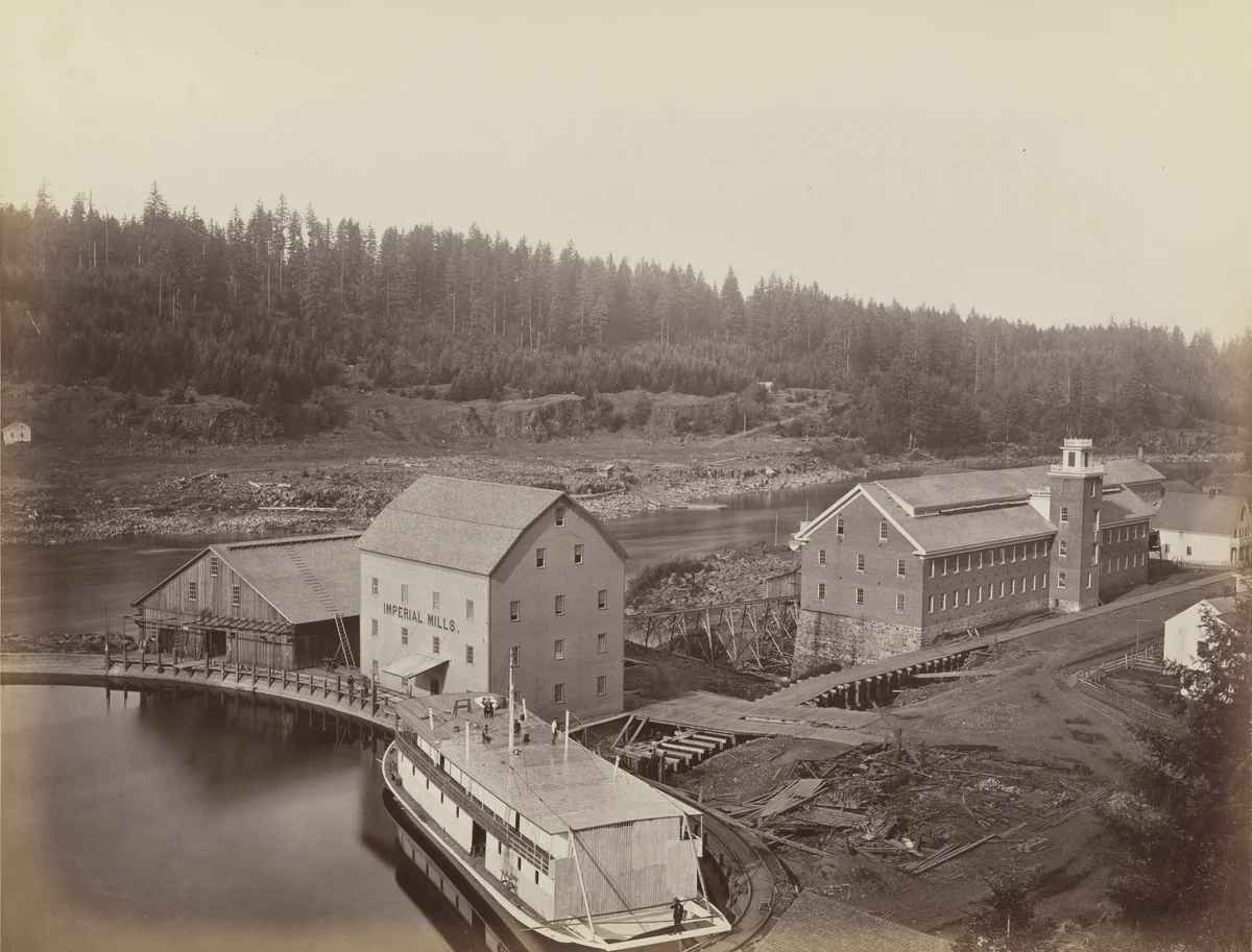 Flour and Woolen Mills, Oregon City by Carleton E. Watkins, photograph, 1867