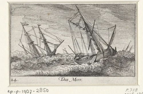 Boten in de storm op zee by Wenceslaus Hollar, print, 1635