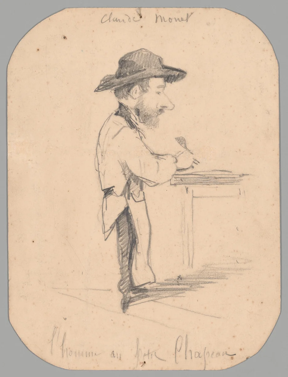 Caricature of a Man in the Small Hat by Claude Monet, drawing, 1855-1856