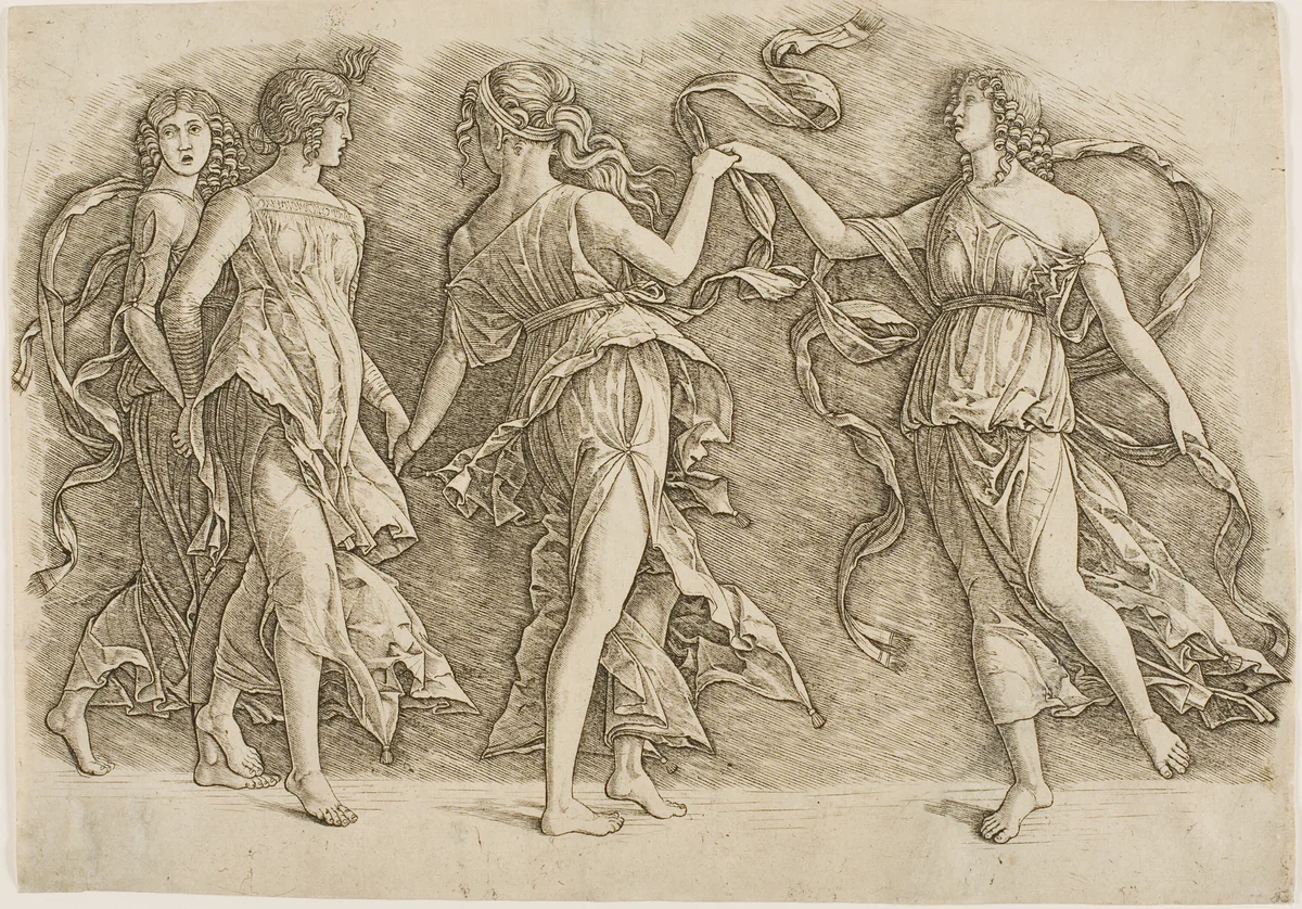 Four Women Dancing by Andrea Mantegna, print, 1492-1502