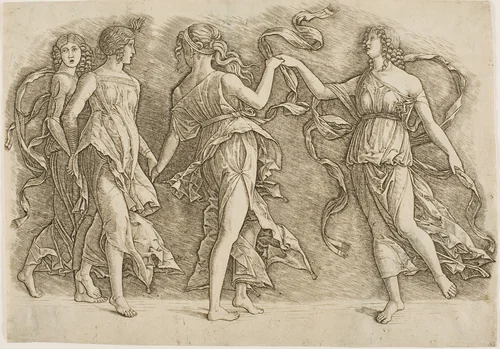 Four Women Dancing by Andrea Mantegna, print, 1492-1502