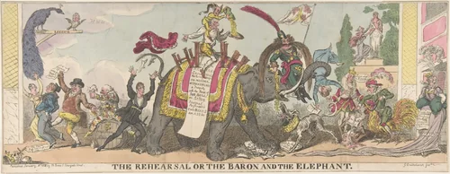 The Rehearsal or the Baron and the Elephant by George Cruikshank, print, 1812