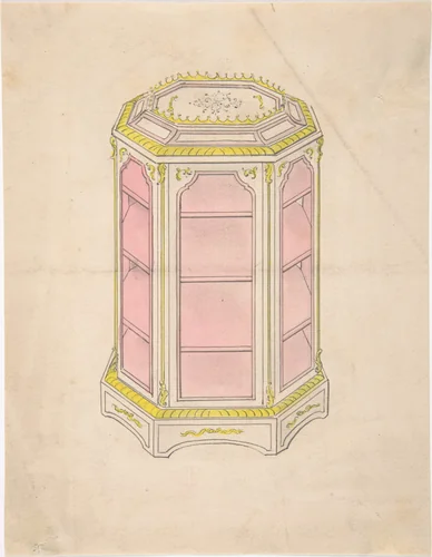 Design for an Octagonal Cabinet with Shelves and a Pink Interior by anonymous, drawing, 1800-1900