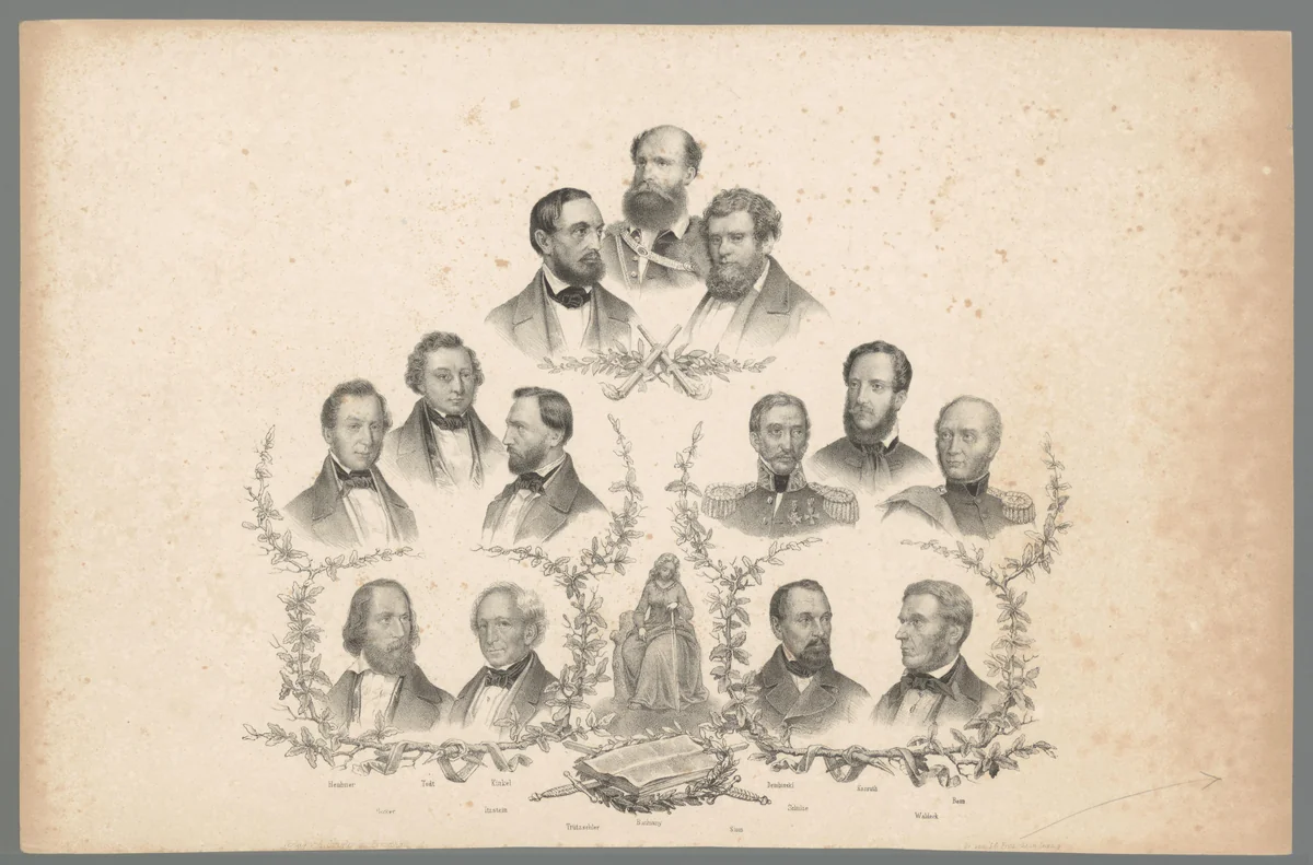 Portretten van dertien politici by anonymous, print, 1830-1875