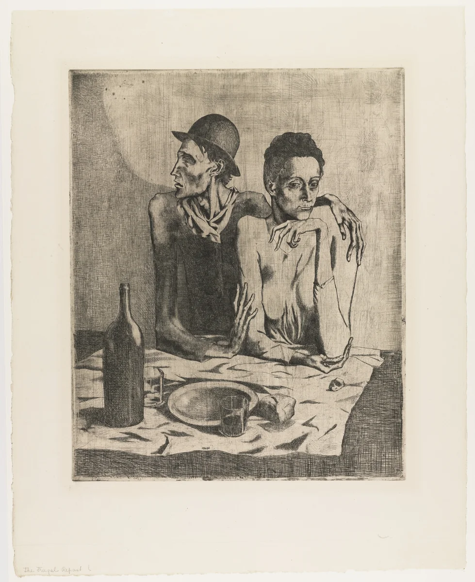The Frugal Repast (Le Repas frugal) from the Saltimbanques series by Pablo Picasso, print, 1904