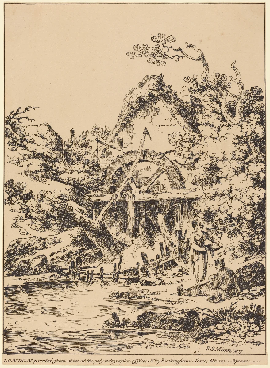Old Water Mill by Paul Sandby Munn, print, 1807