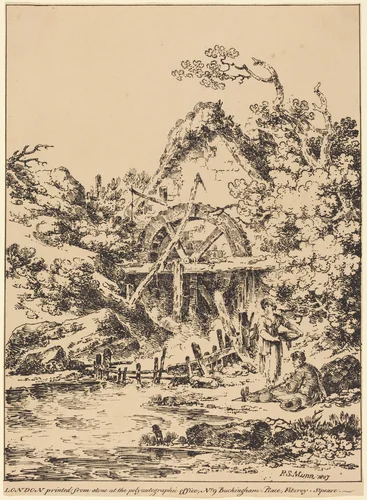 Old Water Mill by Paul Sandby Munn, print, 1807