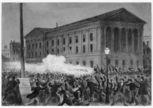 Astor Place Riot, May 10, 1849 by Charles M. Jenckes, drawing, 1896