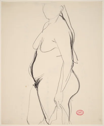Untitled [standing female nude: side view] by Richard Diebenkorn, drawing, 1955-1967