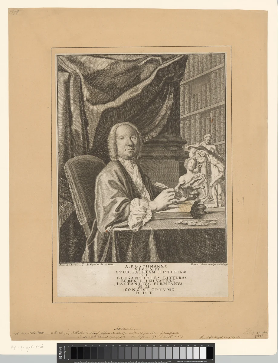 Portret van Anton Roschmann by Franz Sebastian Schauer, print, 1725-1774