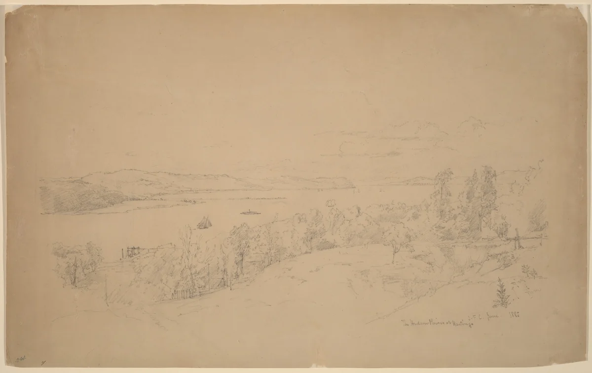 The Hudson River at Hastings by Jasper Francis Cropsey, drawing, 1885