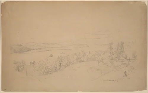 The Hudson River at Hastings by Jasper Francis Cropsey, drawing, 1885