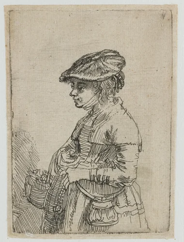Girl with a basket by Rembrandt van Rijn, print, 1642
