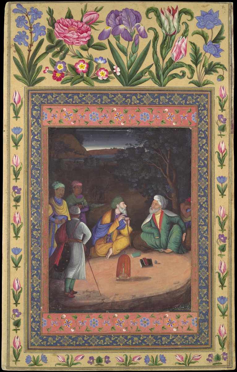 "A Night-time Gathering", Folio from the Davis Album by Muhammad Zaman, manuscript, 1639-1690