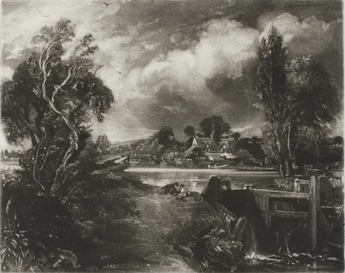 A Lock on the Stour, Suffolk by David Lucas, print, 1831