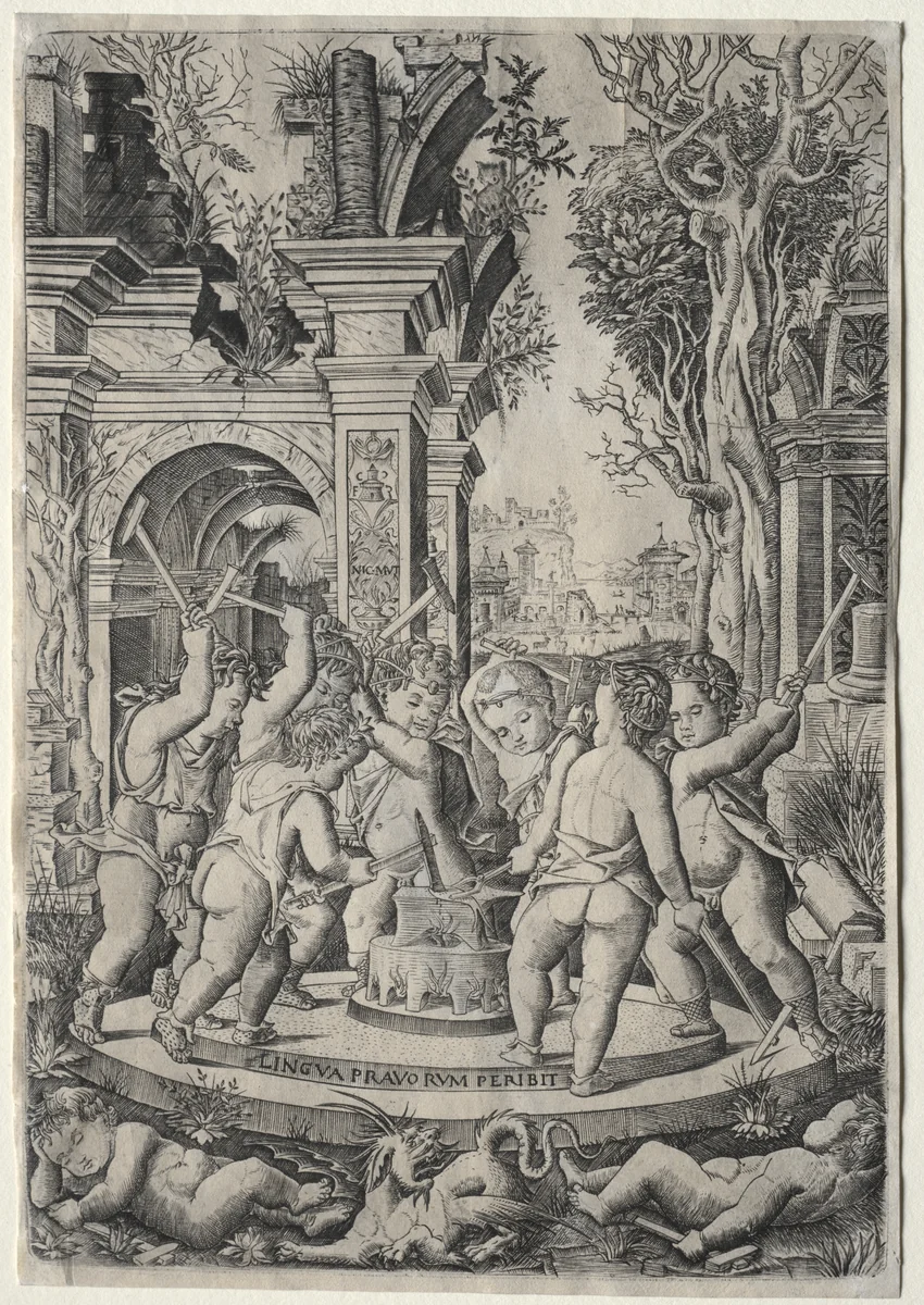 The Fate of the Evil Tongue by Nicoletto da Modena, print, 1500-1520