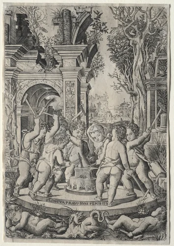 The Fate of the Evil Tongue by Nicoletto da Modena, print, 1500-1520