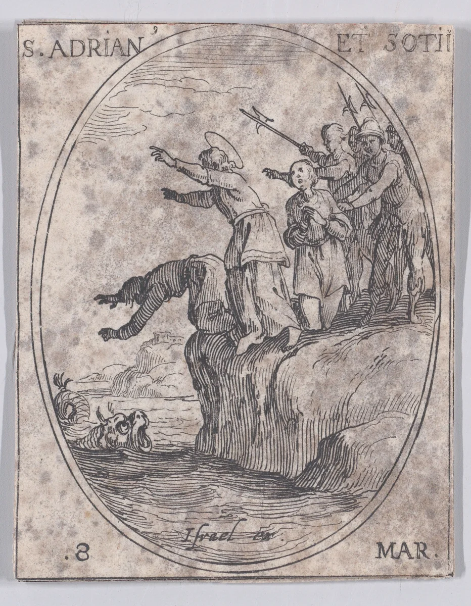 S. Adrien et Ses Compagnons (St. Adrian and His Companions), March 8th, from "Les Images De Tous Les Saincts et Saintes de L'Année" (Images of All of the Saints and Religious Events of the Year) by Jacques Callot, print, 1636
