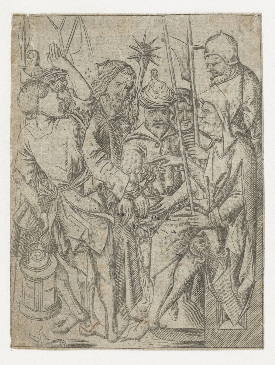 Christus voor Annas by anonymous, print, 1500-1550