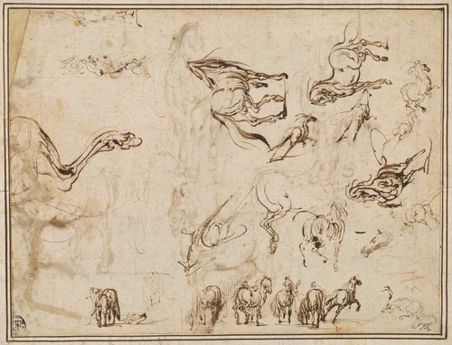 Studies of Horses [verso] by Jacques Callot; Antonio Tempesta, drawing, 1607-1617