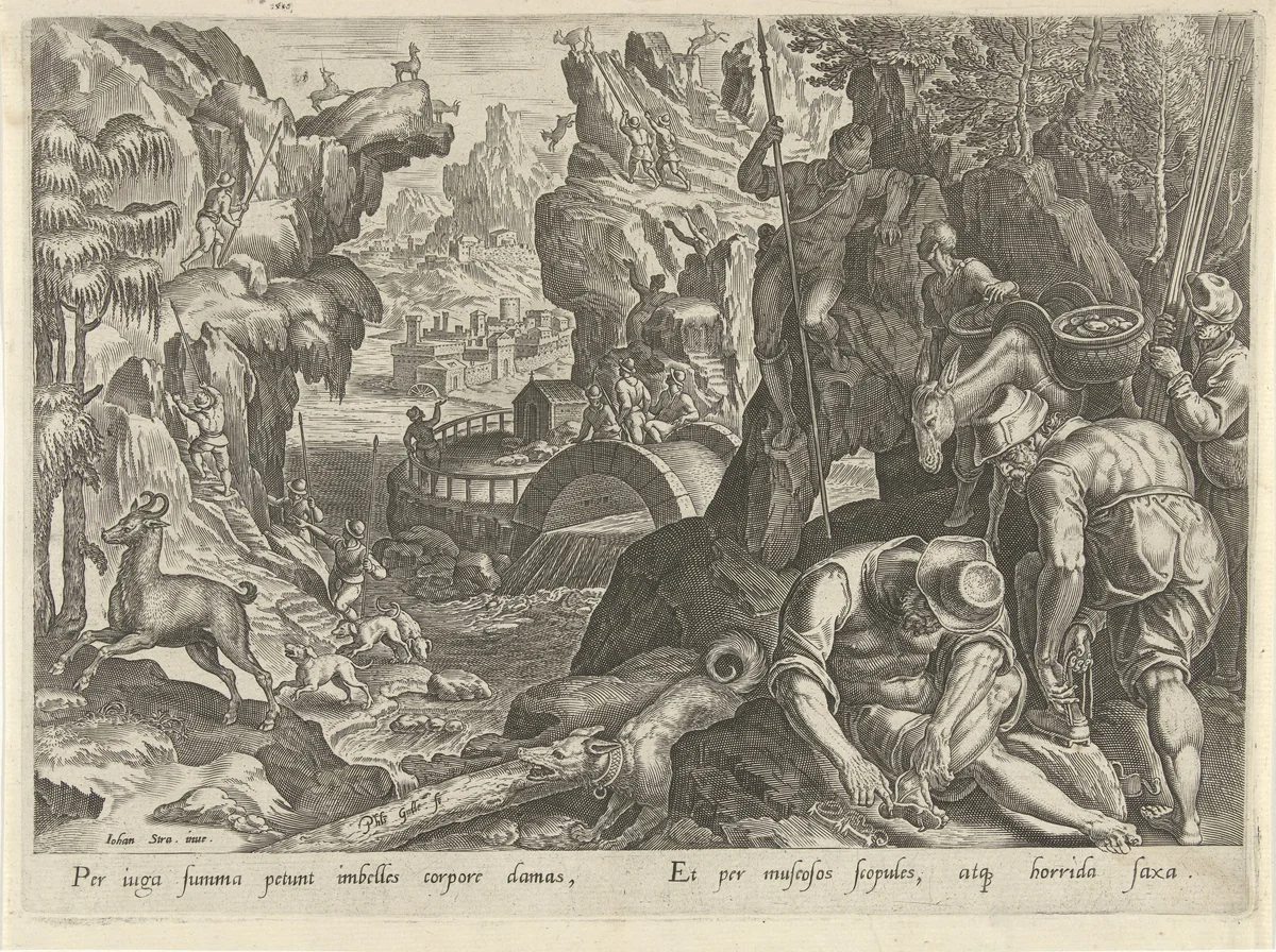 Jacht op gemzen by Unknown, print, 1578