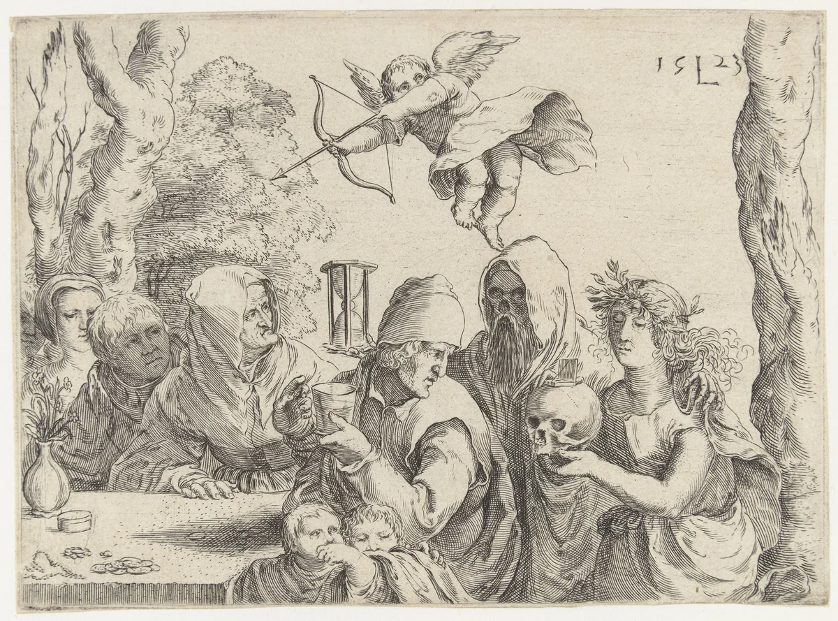 Een familie verrast door de Dood by anonymous, print, 1523-1599