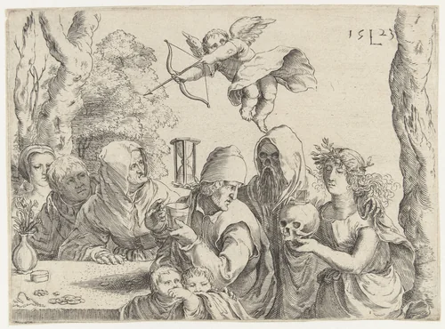 Een familie verrast door de Dood by anonymous, print, 1523-1599