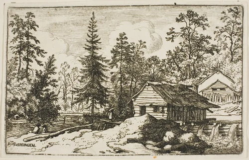 Woman Watching a Skiff by Allart van Everdingen, print, 1641-1675