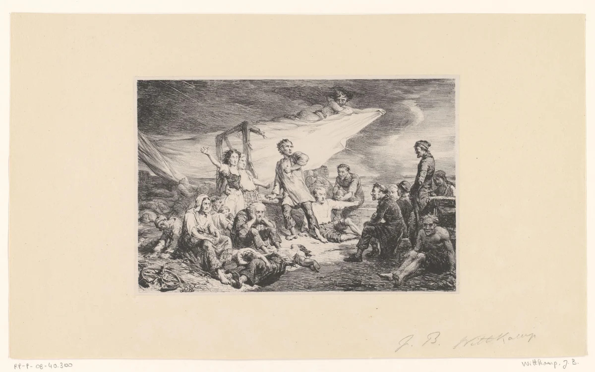Duivel boven een groep stervenden by Johan Bernhard Wittkamp, print, 1847-1883