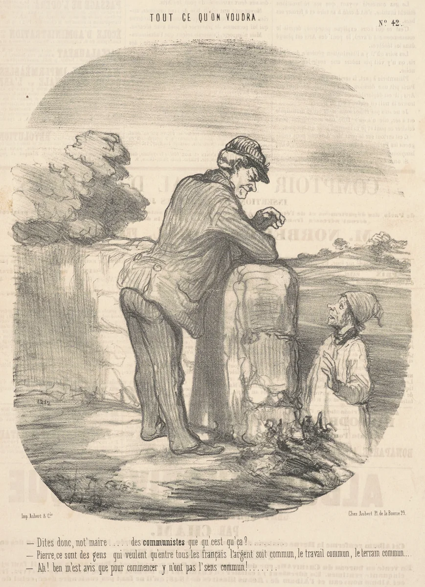 Dites donc, not'maire ... des communistes qué qu'c'est ça? by Honoré Daumier, print, 1848