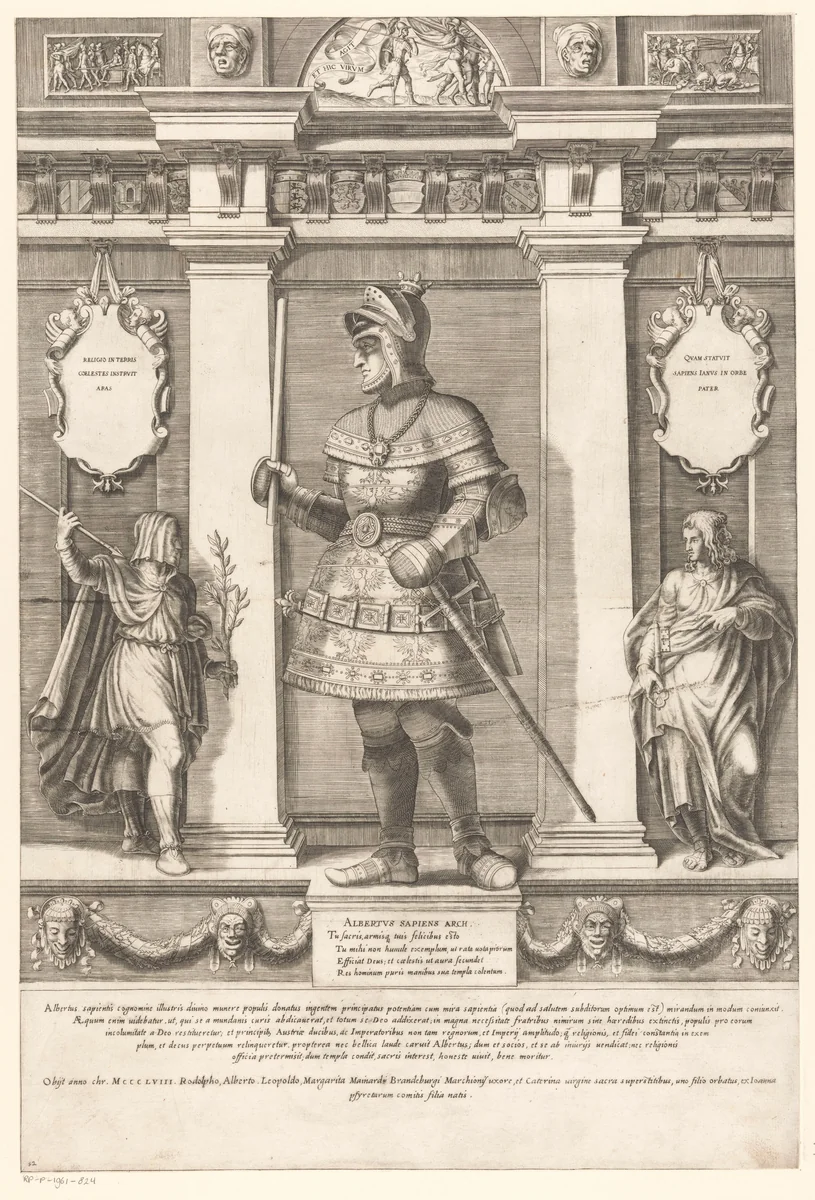 Portret van Albrecht II van Oostenrijk by Gaspare Oselli, print, 1569