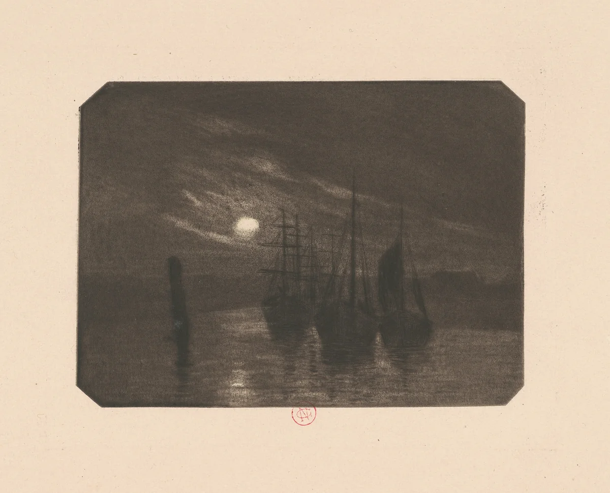 A Moonlit Harbor by Norbert Goeneutte, print, 1890-1899