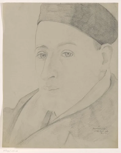 Zelfportret met pet: B-1-1, 26 januari by Cor van Teeseling, drawing, 1942