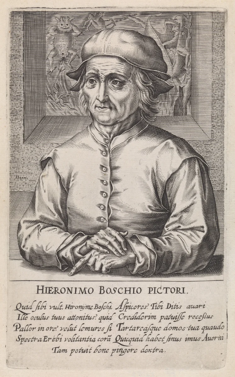 Portret van Jheronimus Bosch by Hendrick Hondius, print, 1610