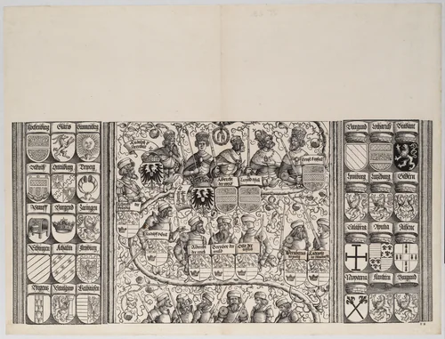 The Middle Portion of the Genealogy of Maximilian, from the Arch of Honor, proof, dated 1515, printed 1517-18 by Hans Springinklee, print, 1515-1517