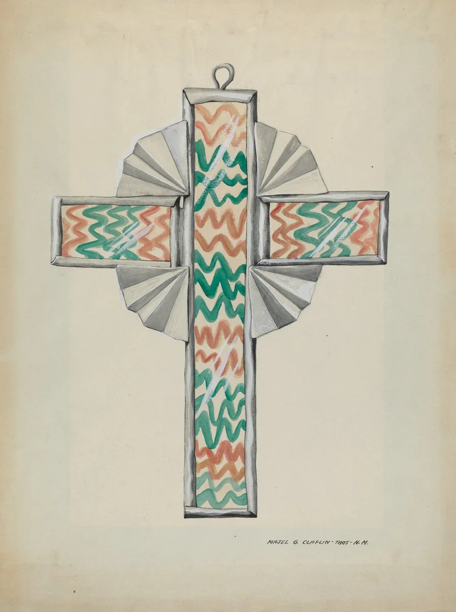 Tin and Painted Glass Cross by Majel G. Claflin, index of american design, 1937