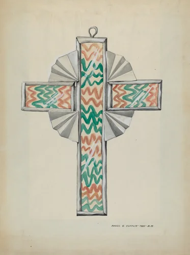 Tin and Painted Glass Cross by Majel G. Claflin, index of american design, 1937