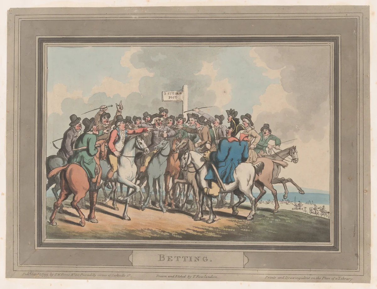 Betting [The Betting Post] by Thomas Rowlandson, print, 1799