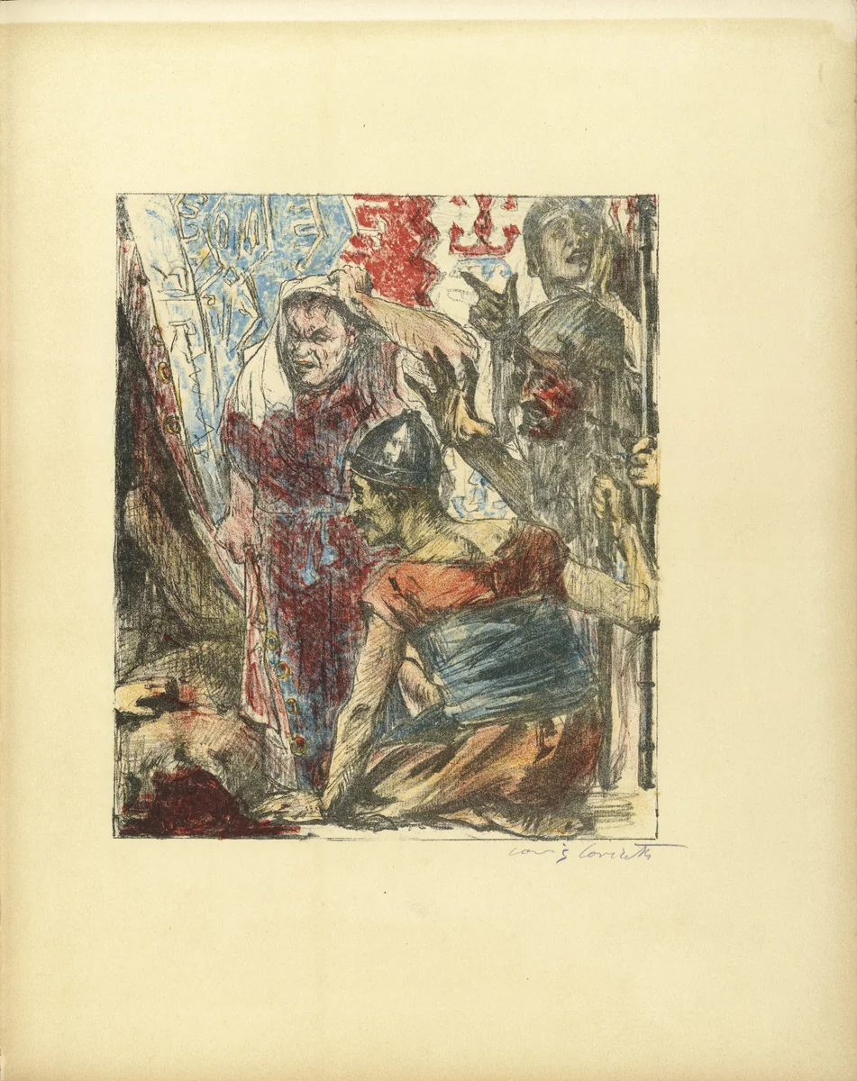 Bagoa and the Generals before the Corpse of Holofernes (Bagoa und die Feldherren vor der Leiche des Holofernes) (plate, folio 30) from Das Buch Judith (The Book of Judith) by Lovis Corinth, illustrated book, 1910