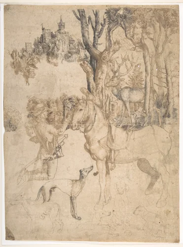 The Vision of Saint Eustace by anonymous, drawing, 1500-1600