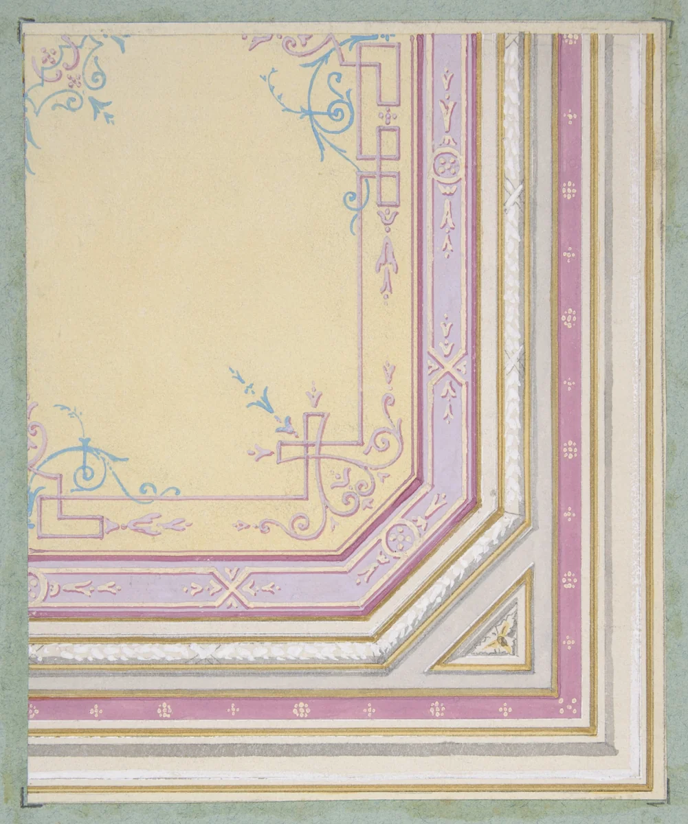 Partial design for the painted decoration of a ceiling by Jules-Edmond-Charles Lachaise, drawing, 1830-1897