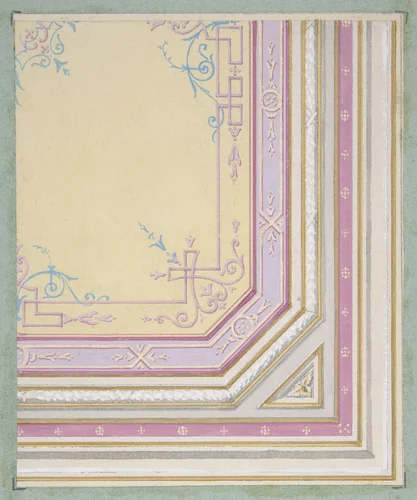Partial design for the painted decoration of a ceiling by Jules-Edmond-Charles Lachaise, drawing, 1830-1897