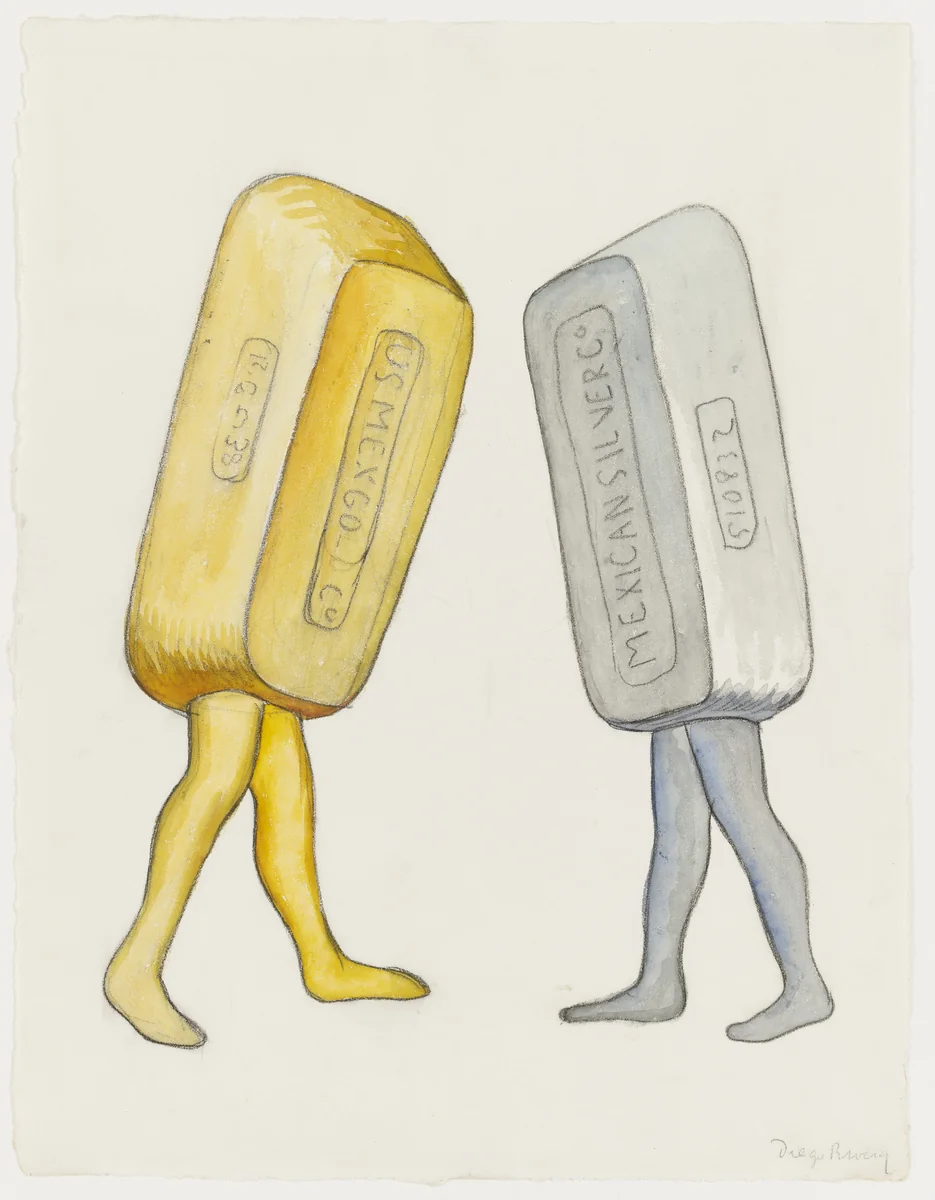 U.S. – Mexico Gold – Silver. Costume designs for the ballet H.P. (Horsepower) by Diego Rivera, drawing, 1927